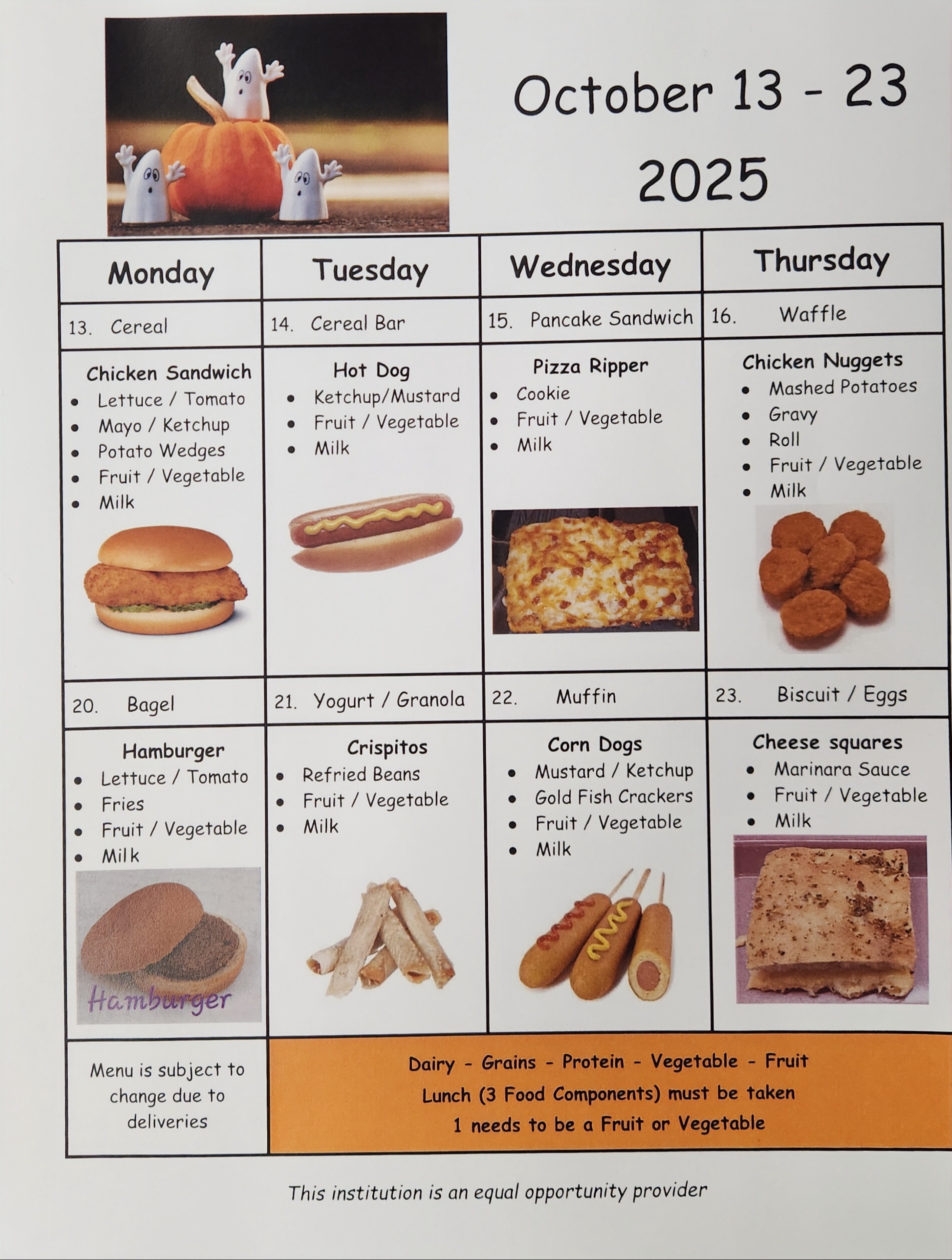 menu for this week