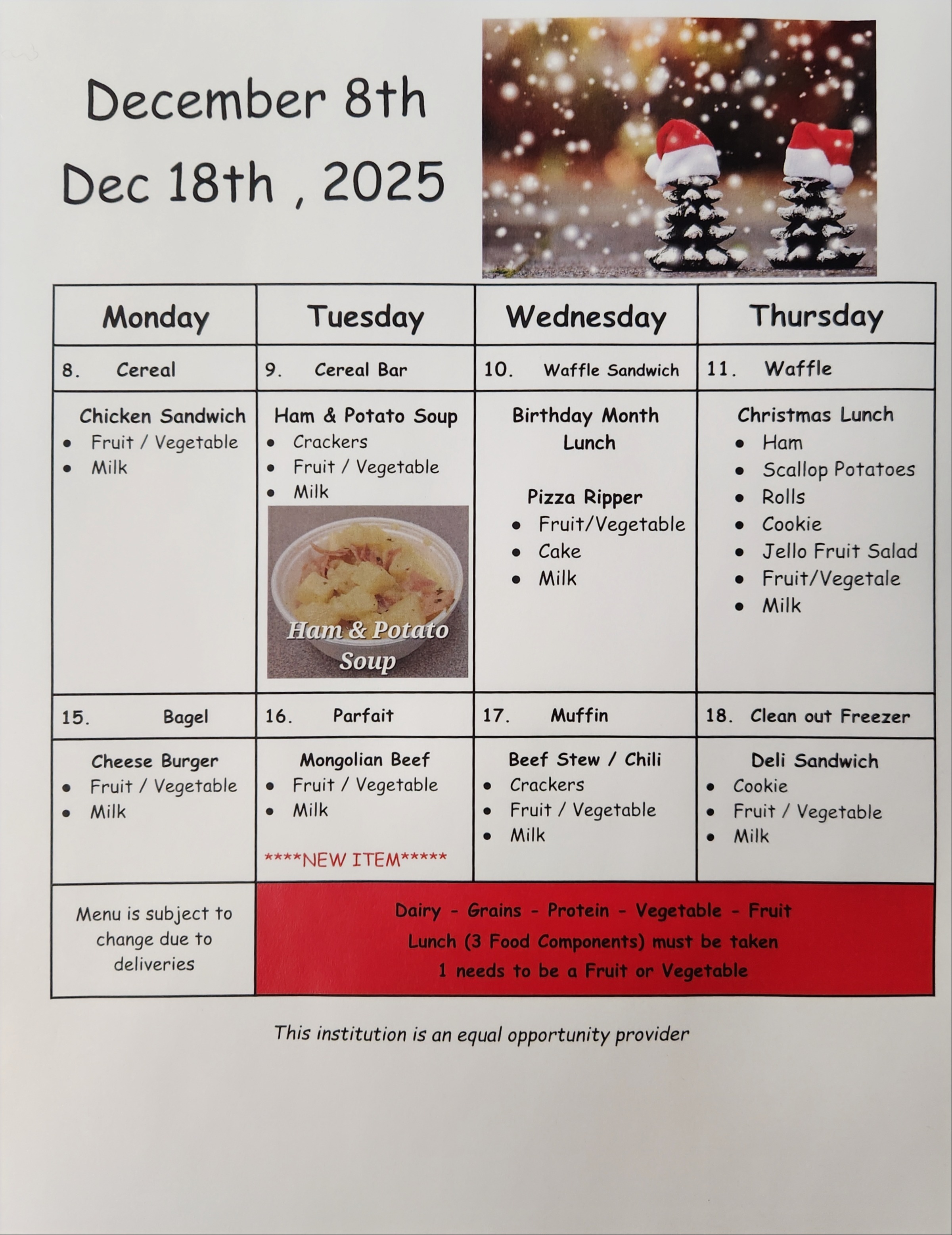 menu for this week