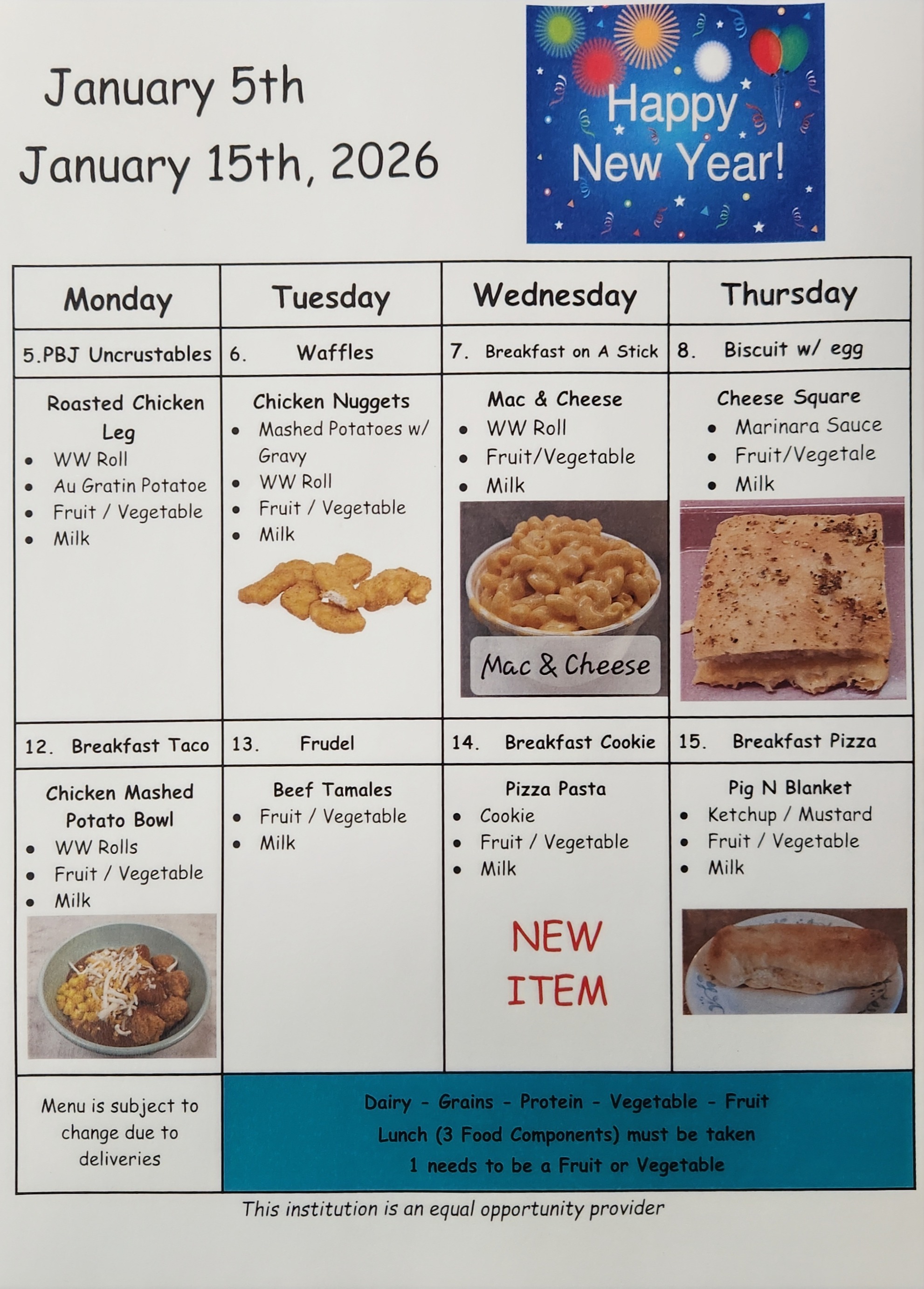 menu for this week