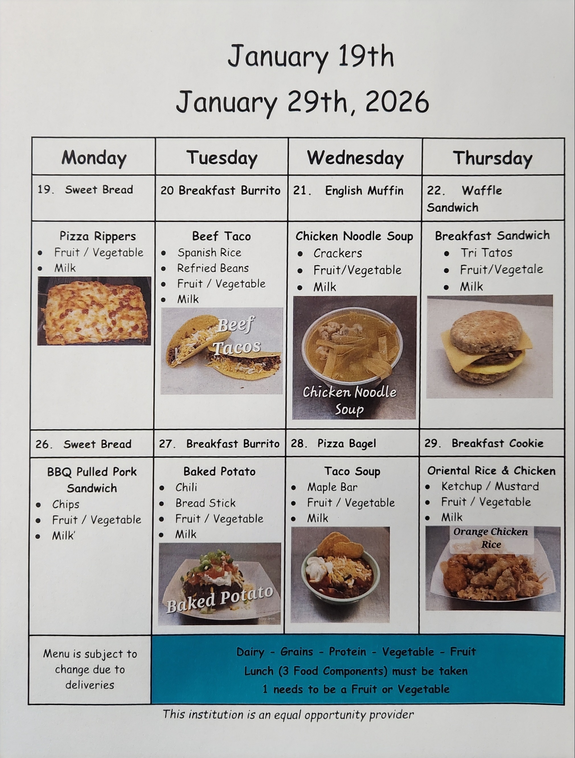 menu for this week