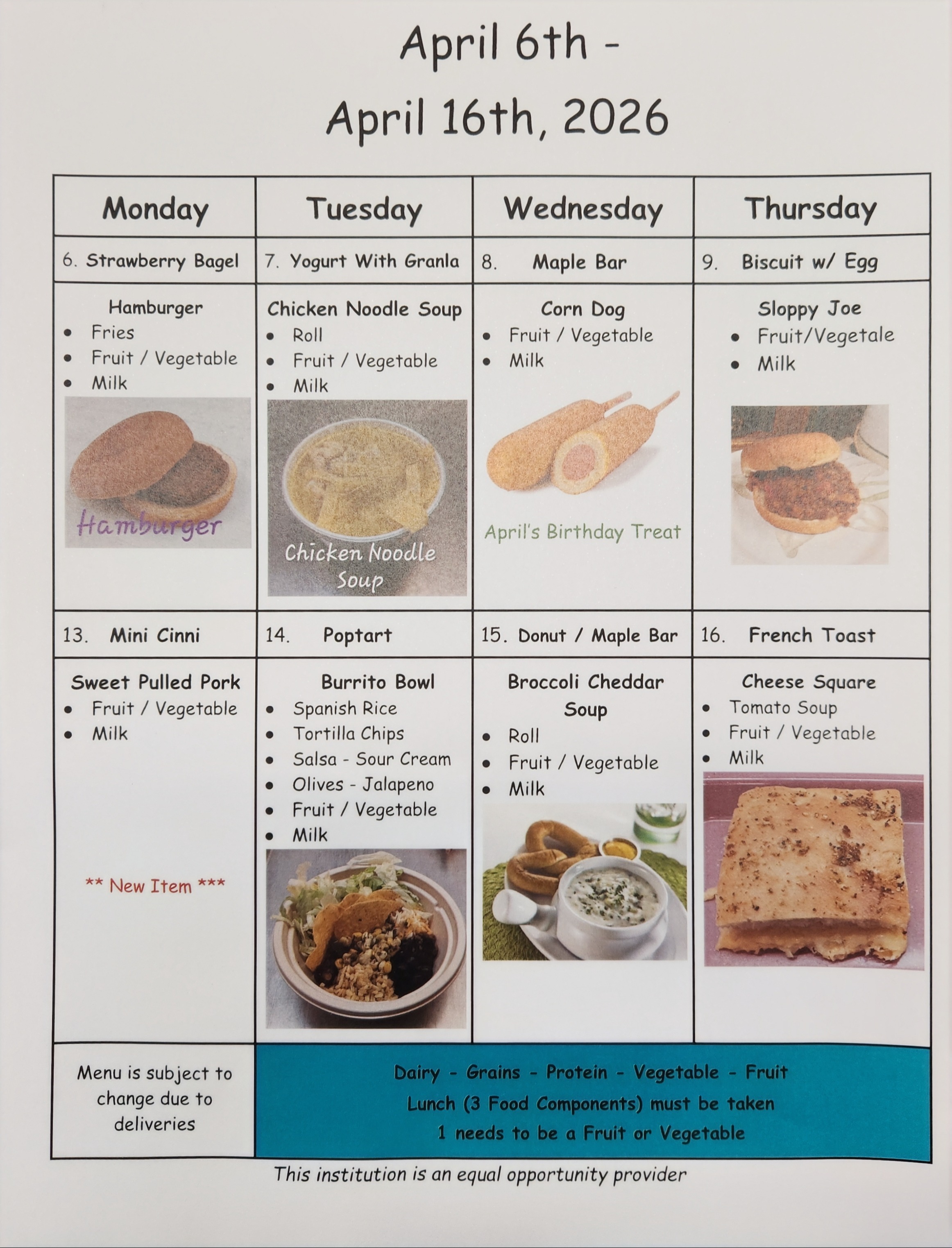 menu for this week