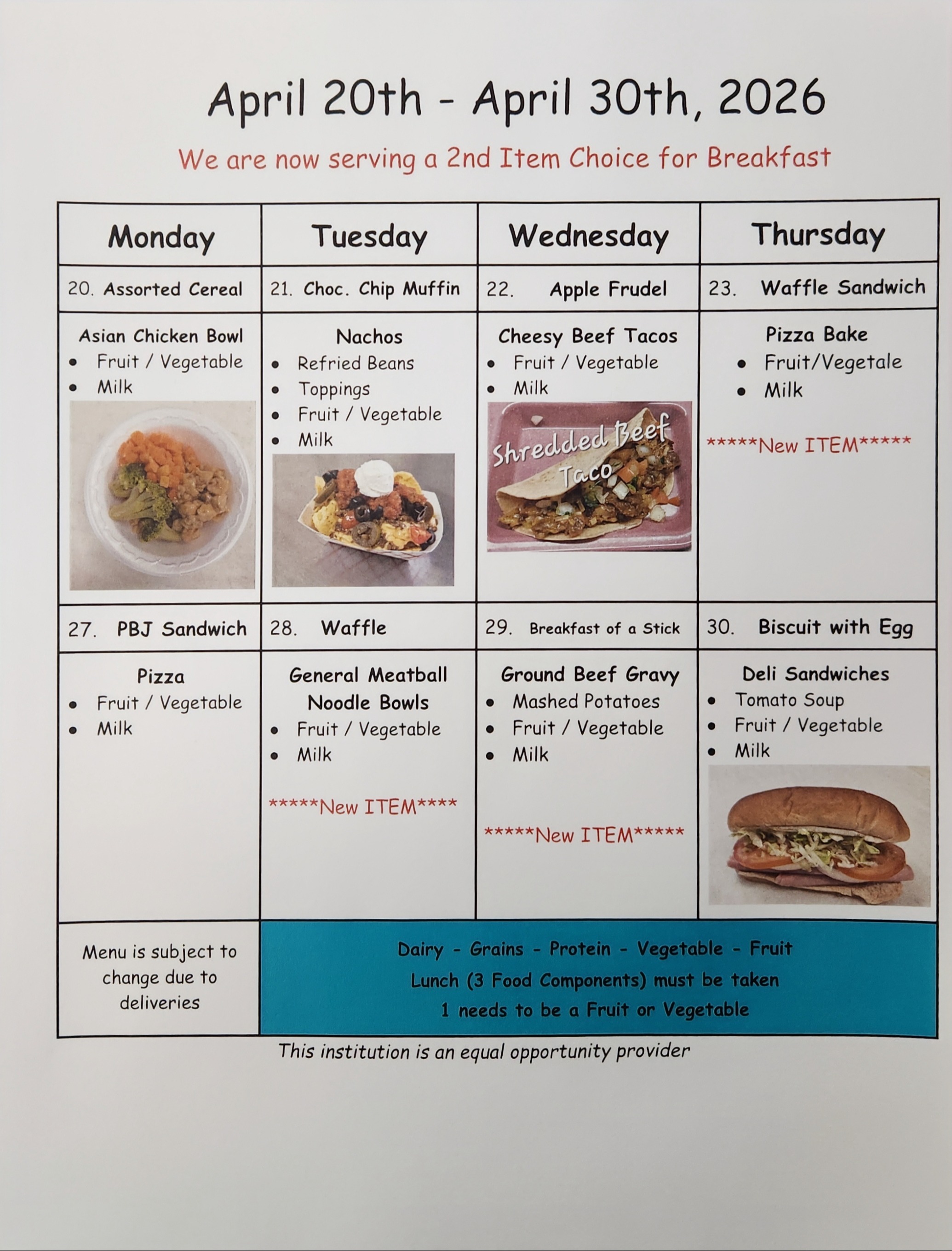 menu for this week