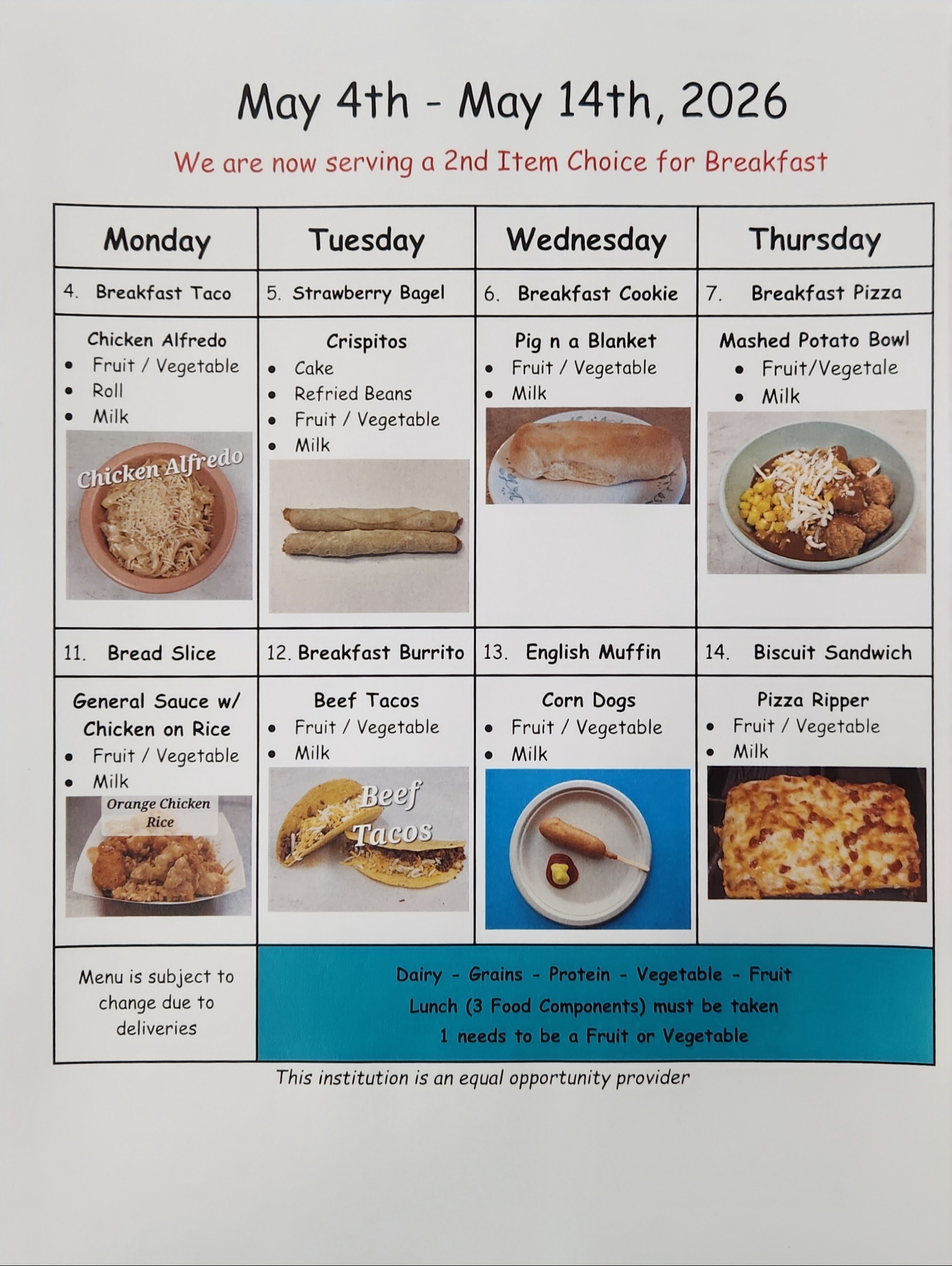 menu for this week