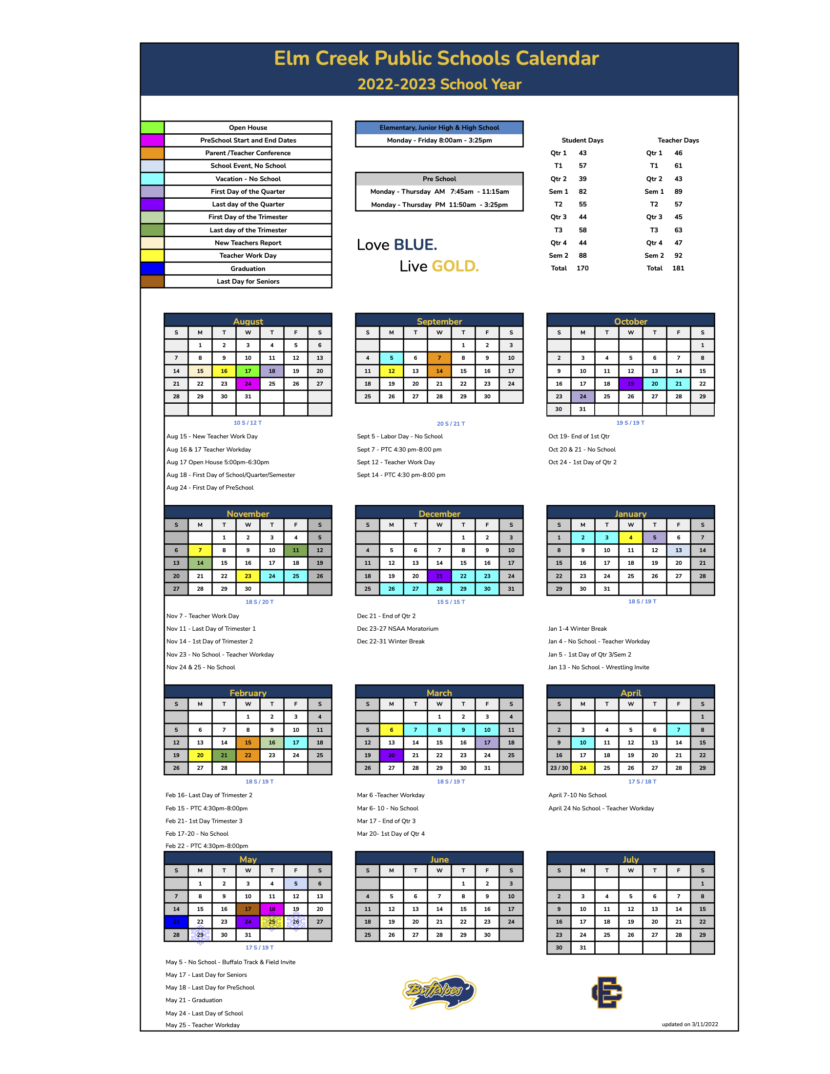 Elm Creek Public Schools Calendar 2022 and 2023 - PublicHolidays.com