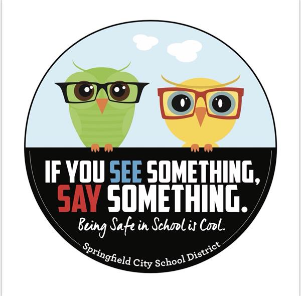 Owls with glasses standing over the phrase 'If you see something, say something'