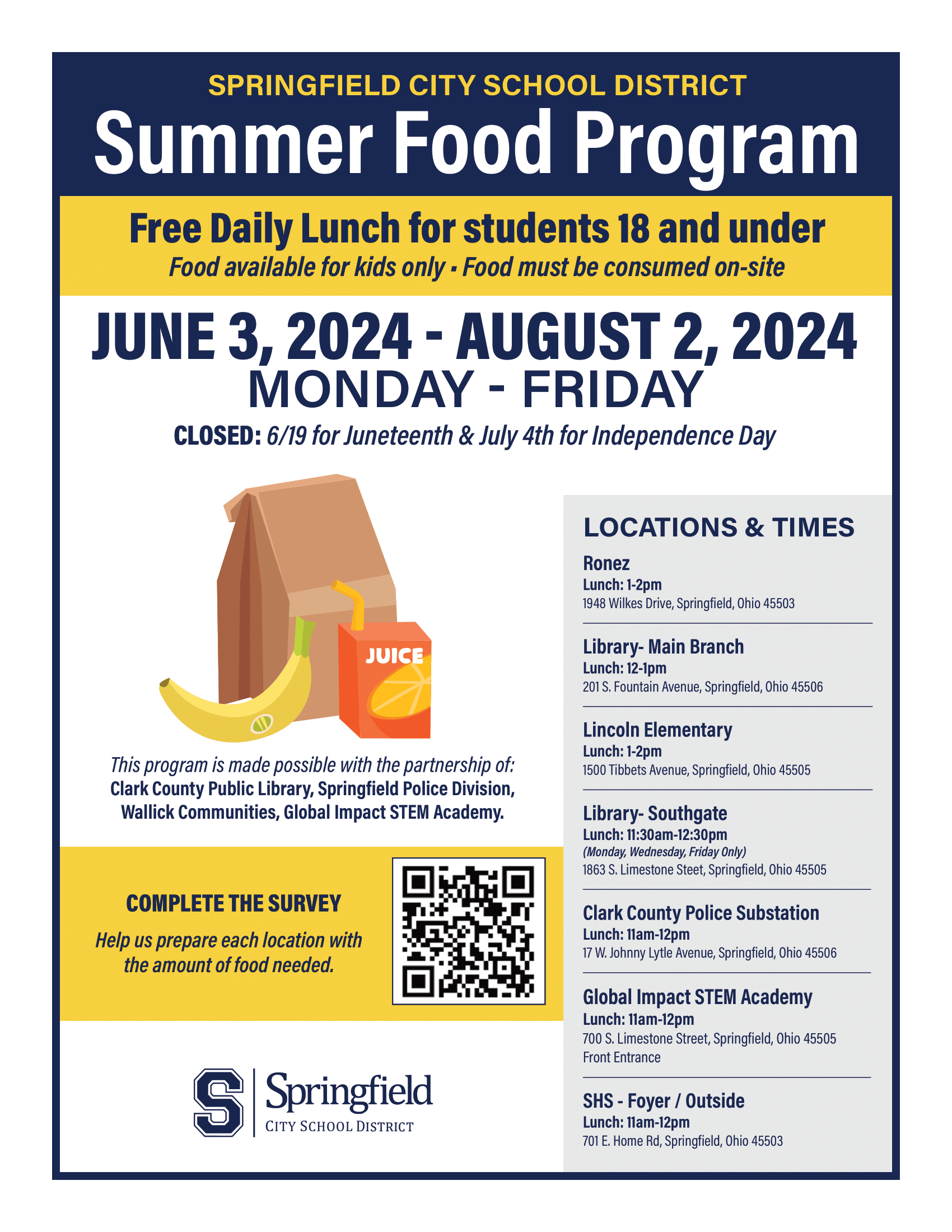 SCSD Summer Food Program Flyer