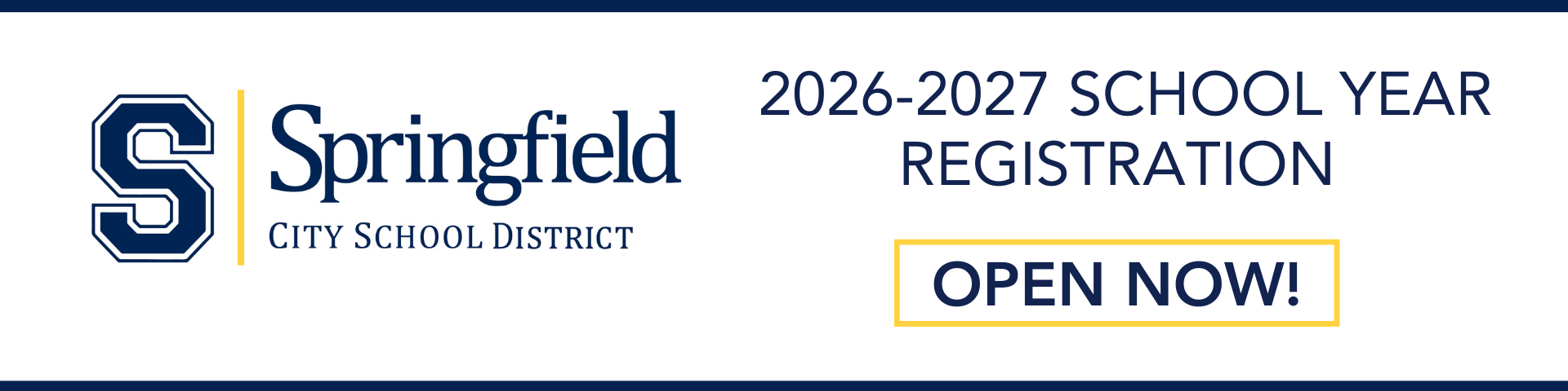 2026-2027 Kindergarten Registration Open Now Banner