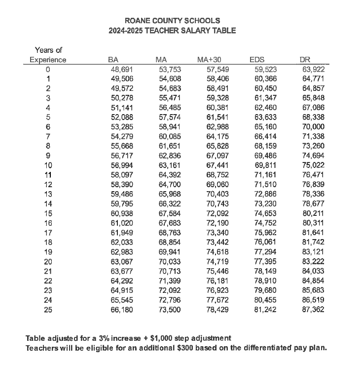 2024-2025 Professional Salary Table