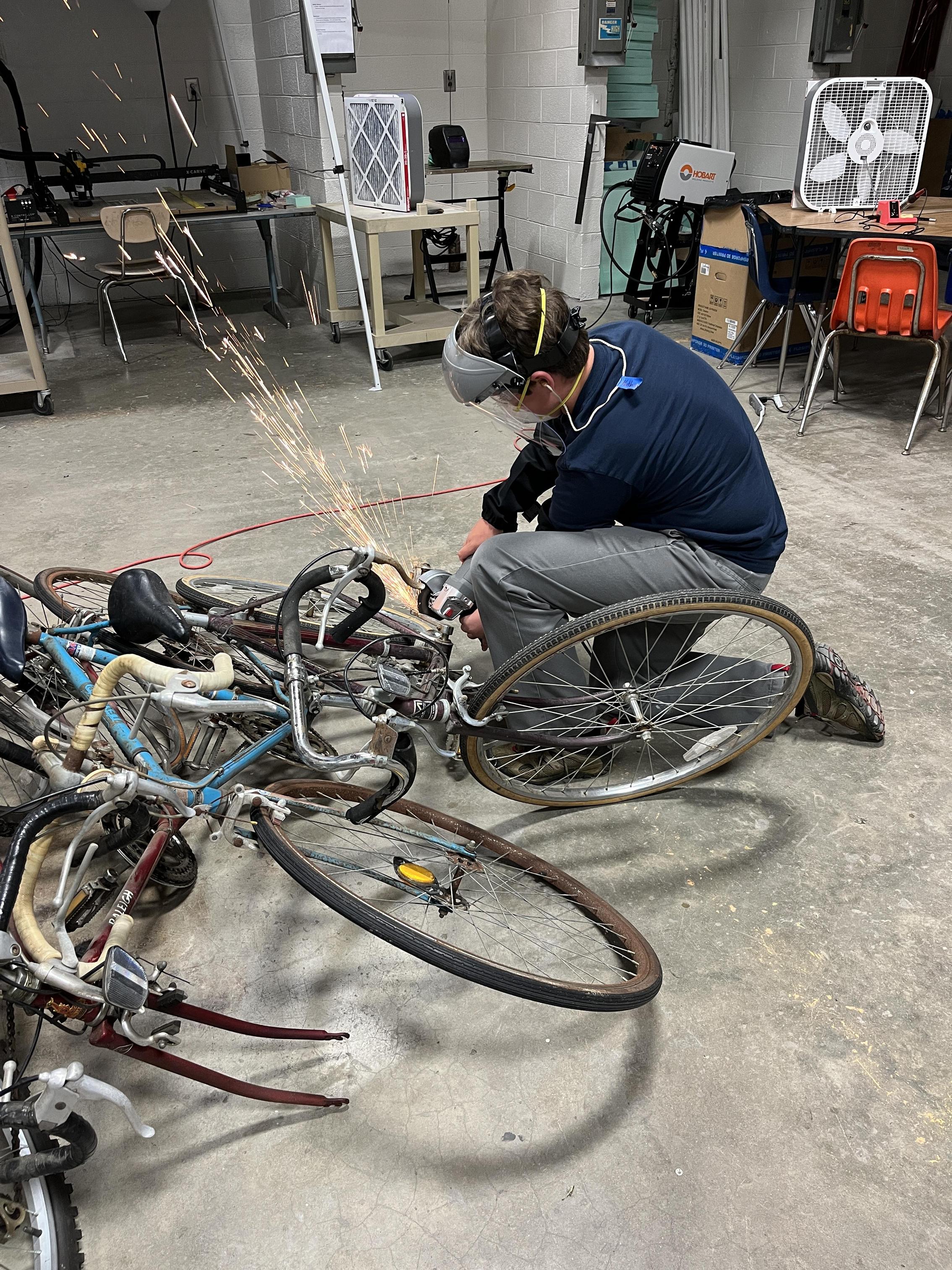 Students working on frame