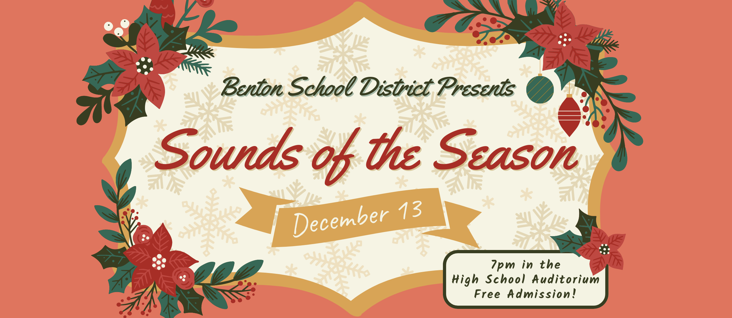 Sounds of the Season Concert - December 13th at 7pm in the High School Auditorium. Admission is free.