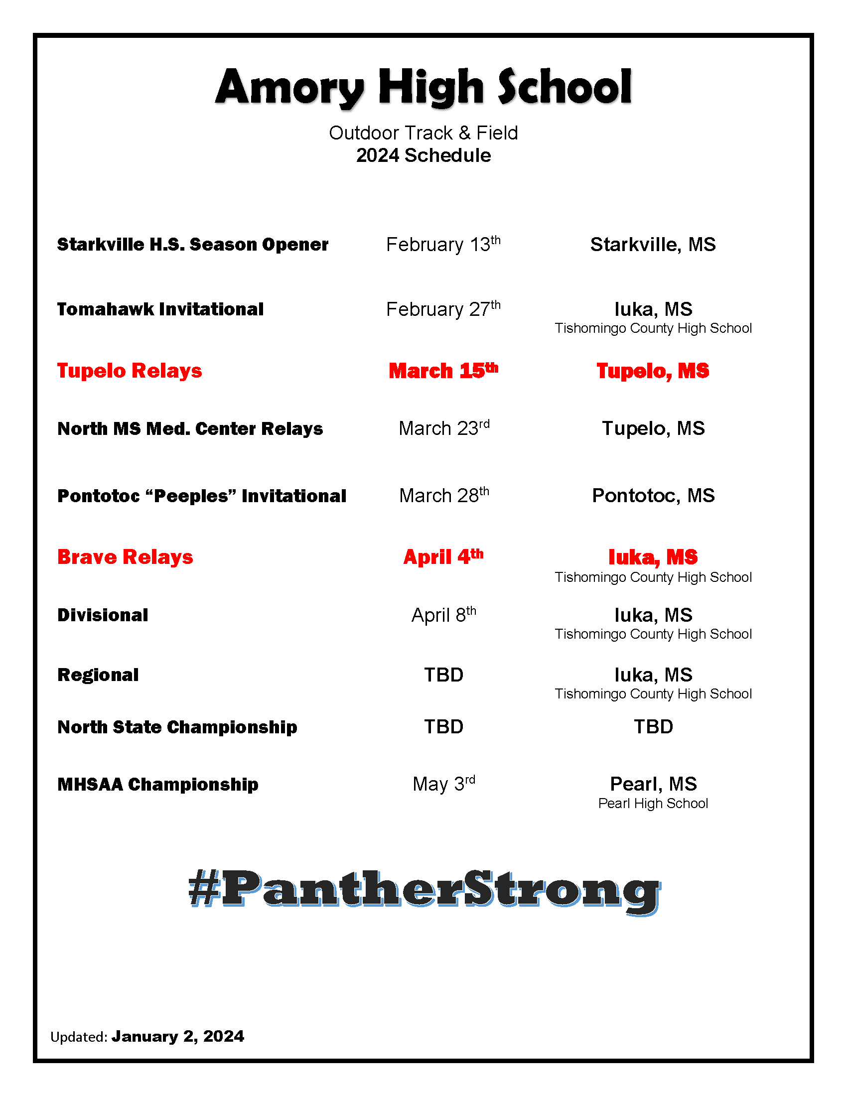 Track and Field Amory School District