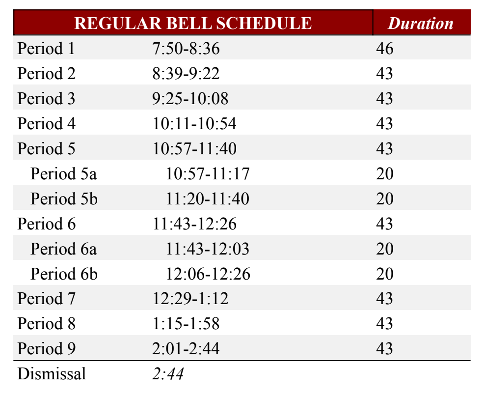 DA Bell Schedule