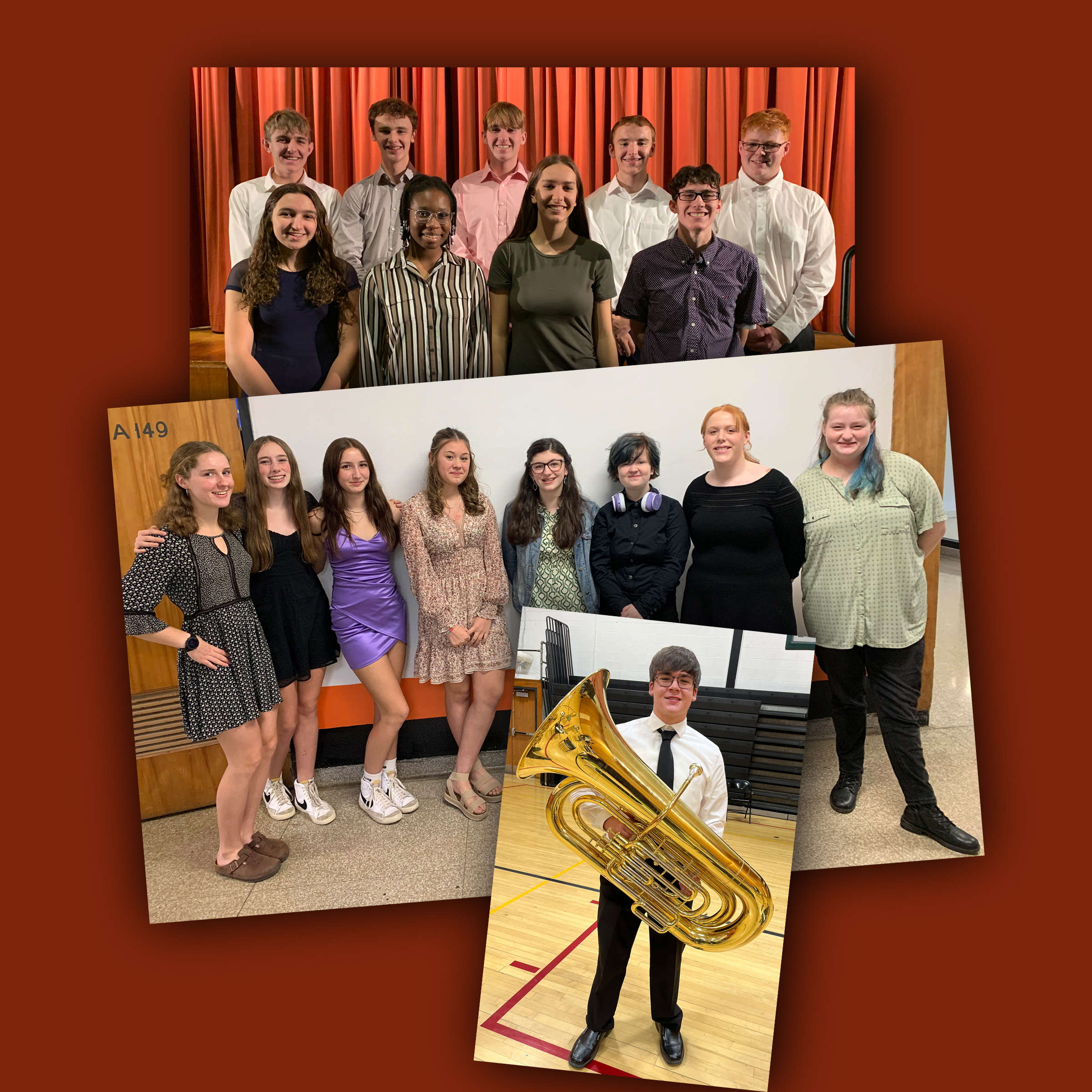 collage of three photops showing the students in the area all-state music festival