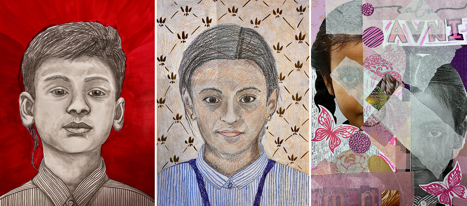 3 student-drawn portratis