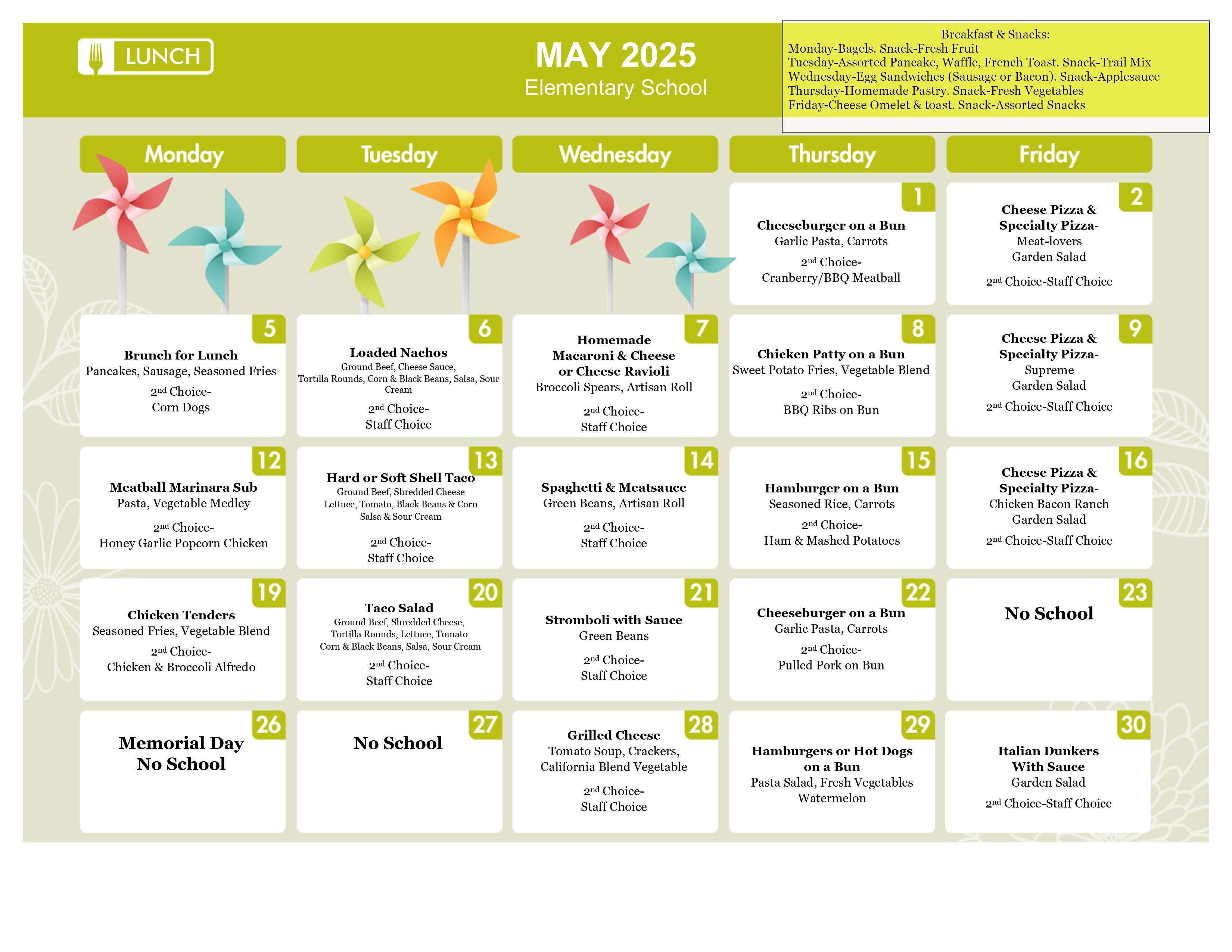 elementary menu - please go to scannable pdf