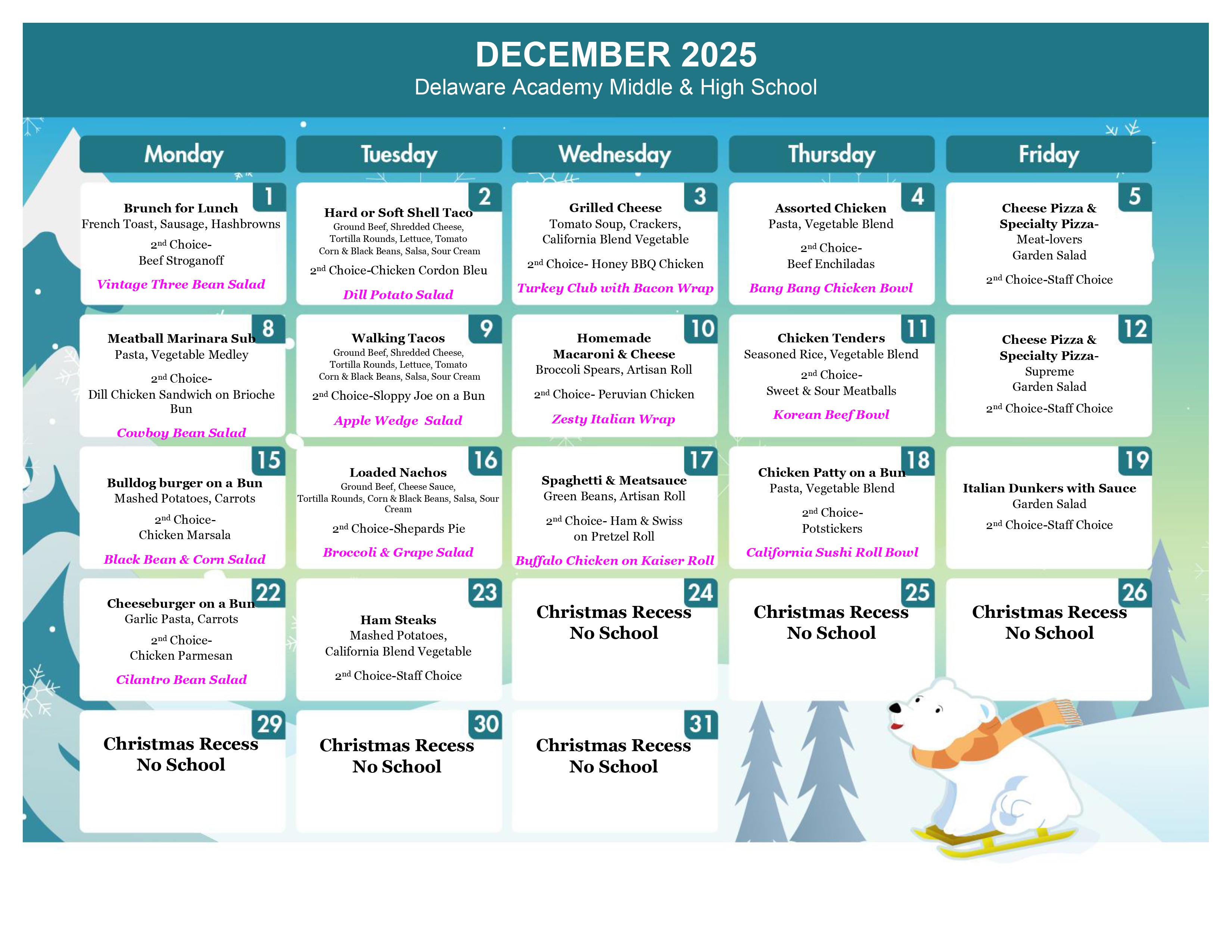 high school menu - please go to scannable pdf