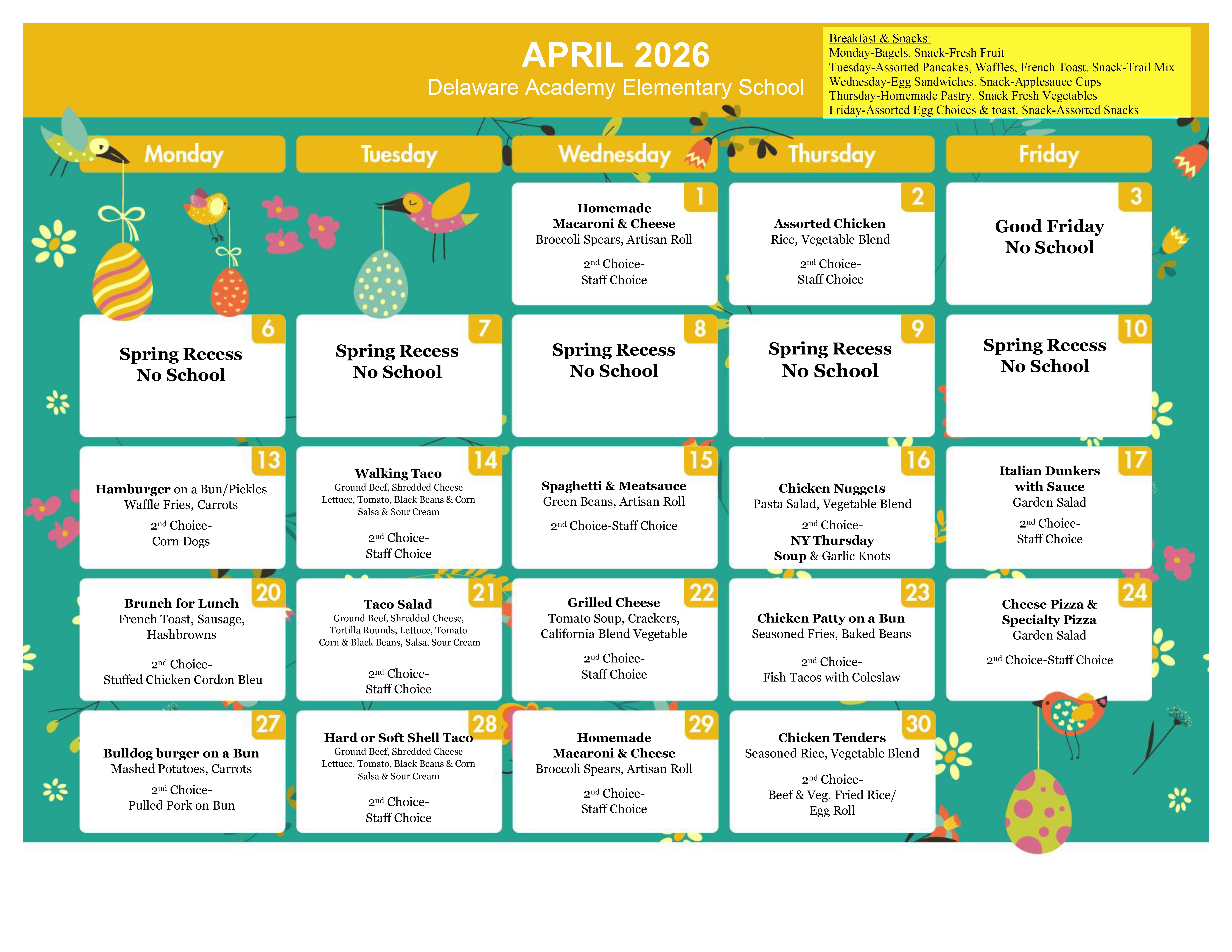 elementary menu - please go to scannable pdf