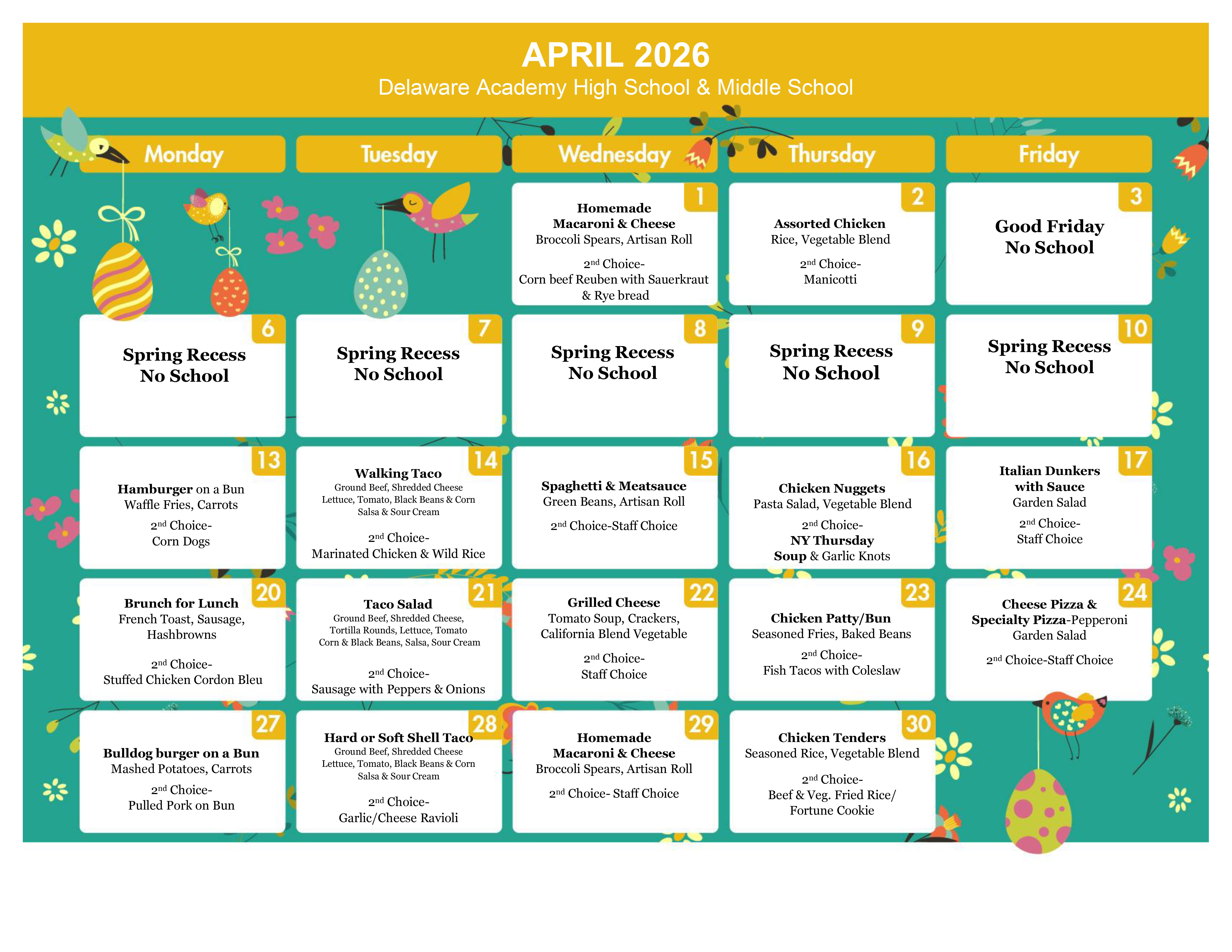 high school menu - please go to scannable pdf