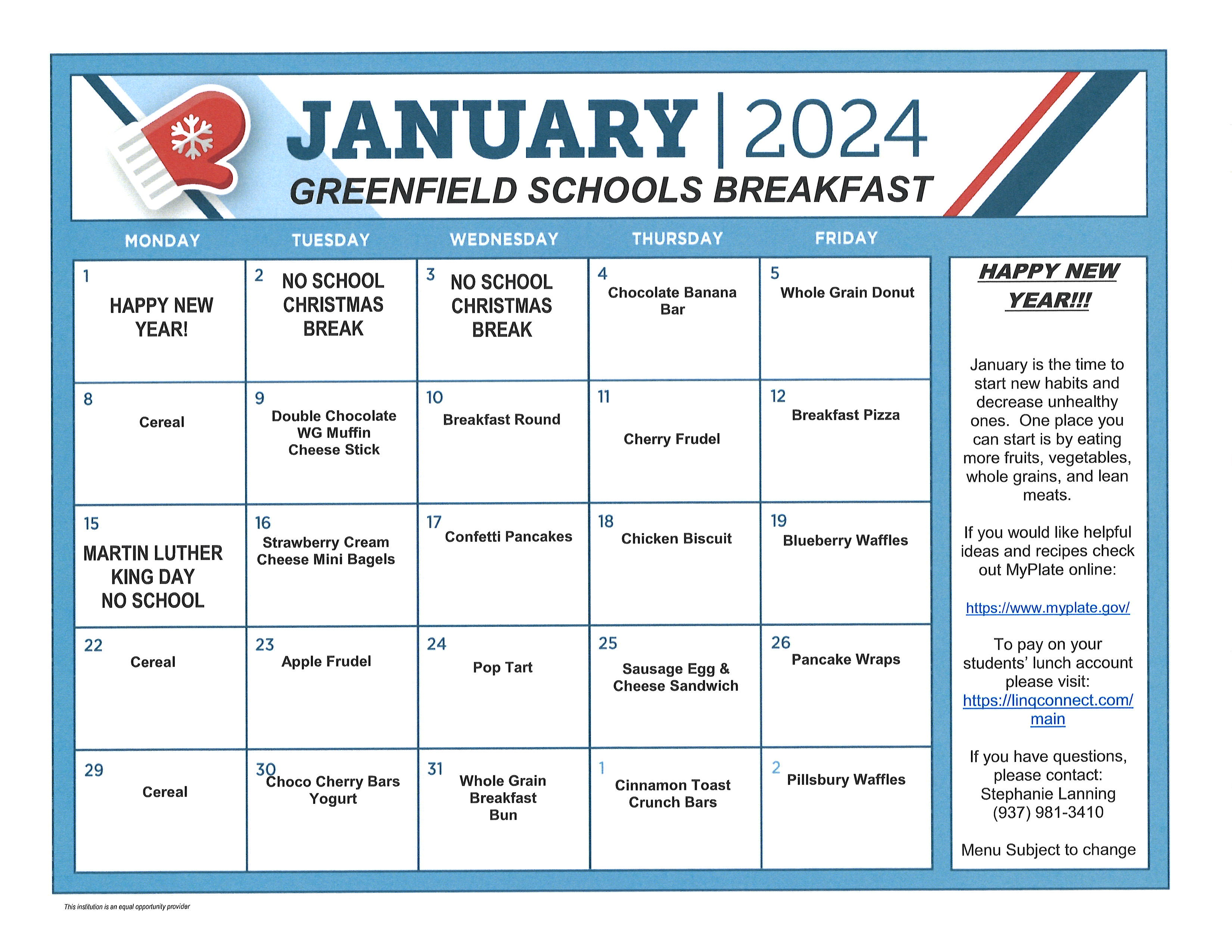 Menus Greenfield Exempted Village School District