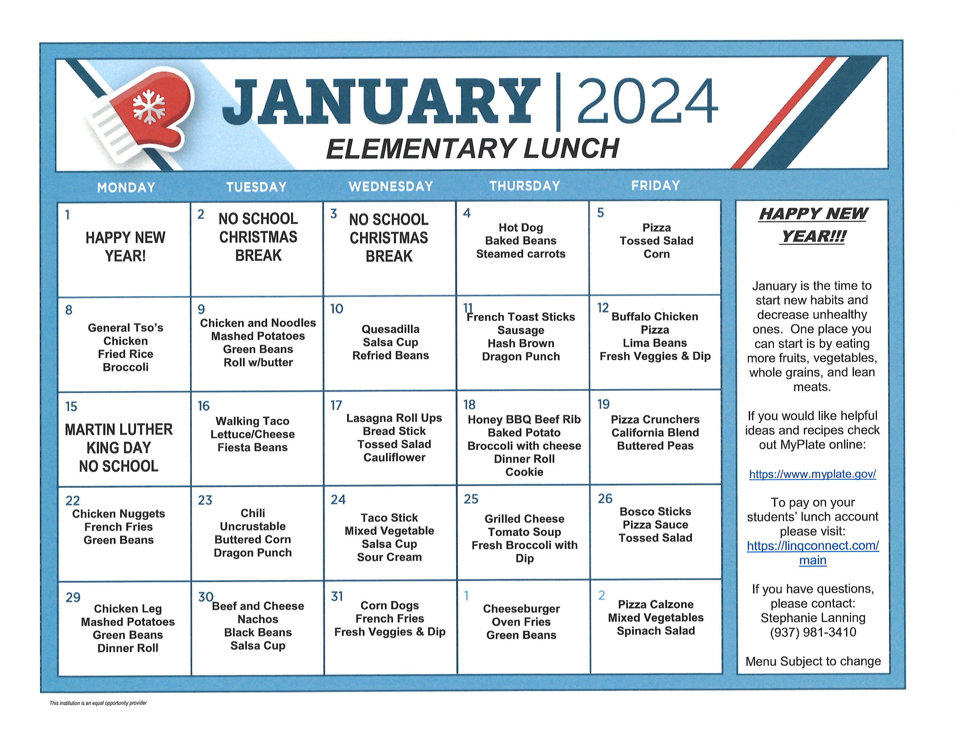 Menus Greenfield Exempted Village School District