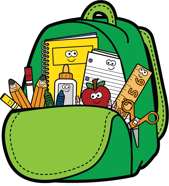 backpack with glue paper ruler pencils
