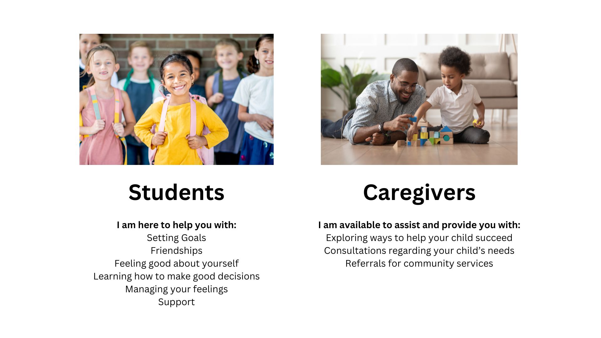 Services for students and caregivers