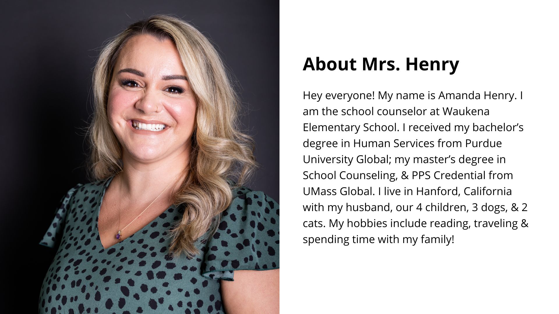 Photo and introduction of Mrs. Henry