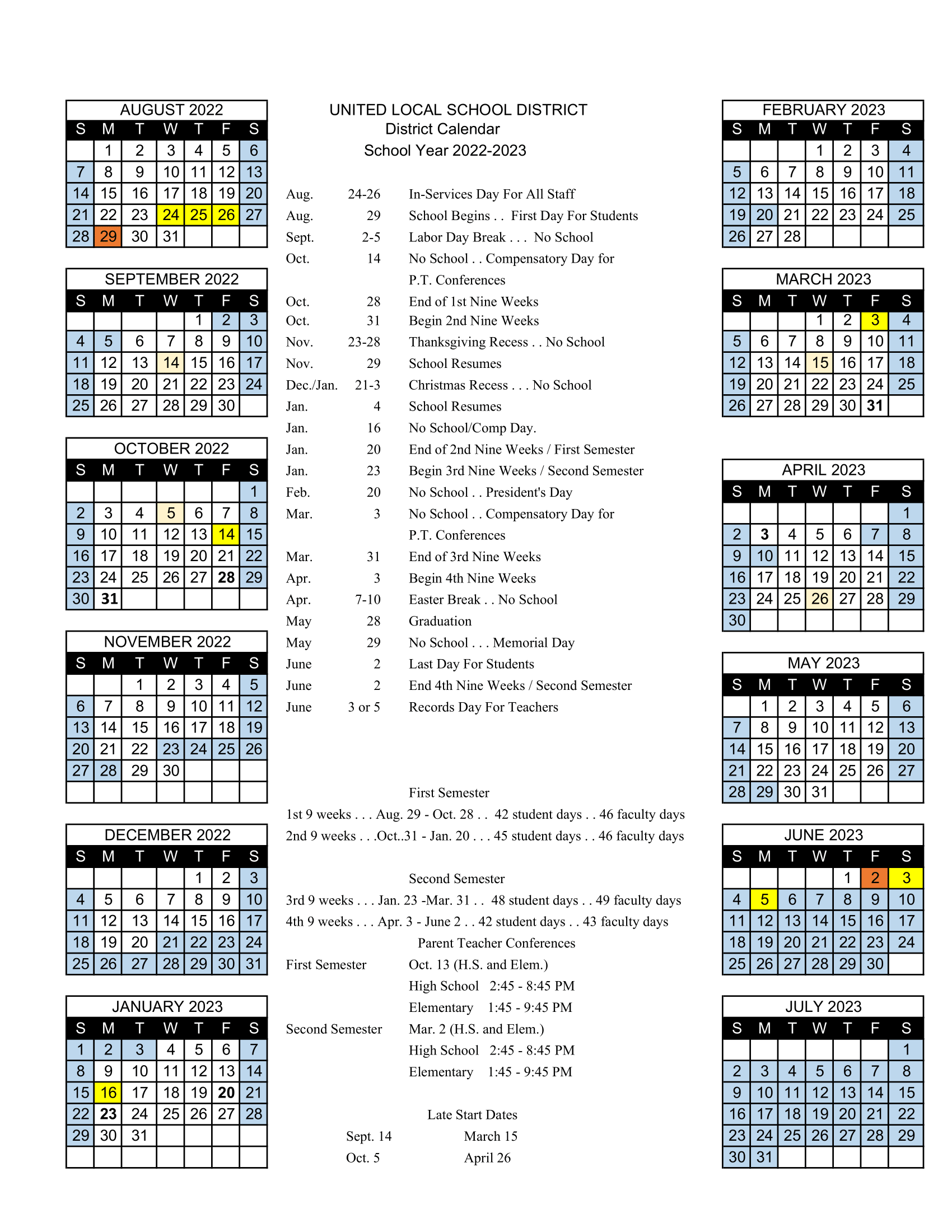 Calendar | United Elementary