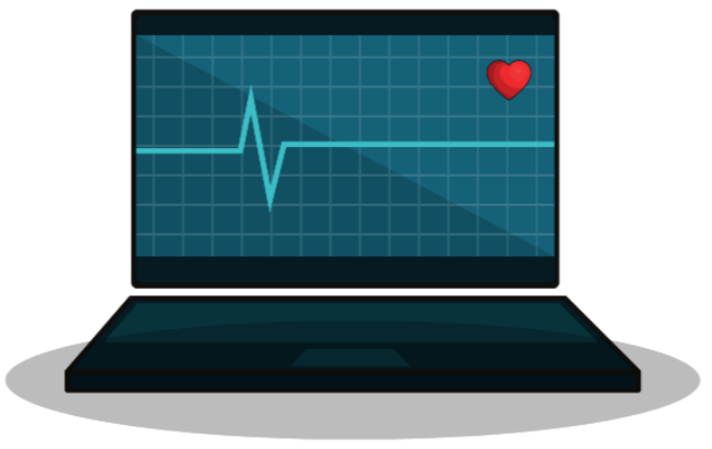 Laptop with a heart rate monitor screen