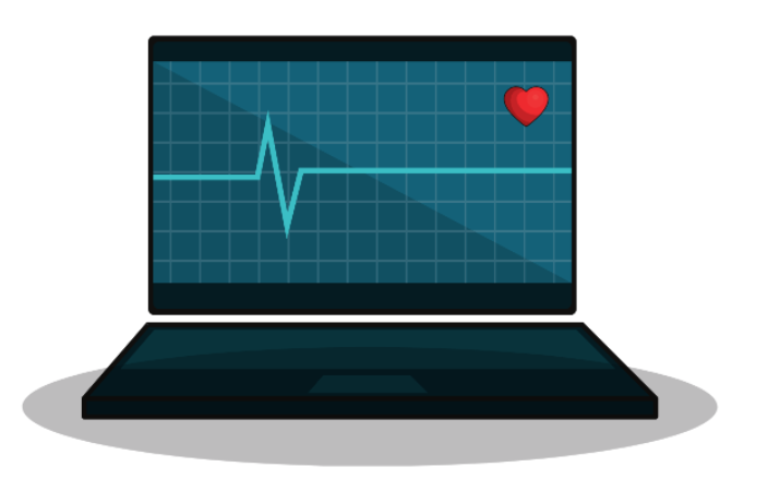 Laptop with a heart monitor screen