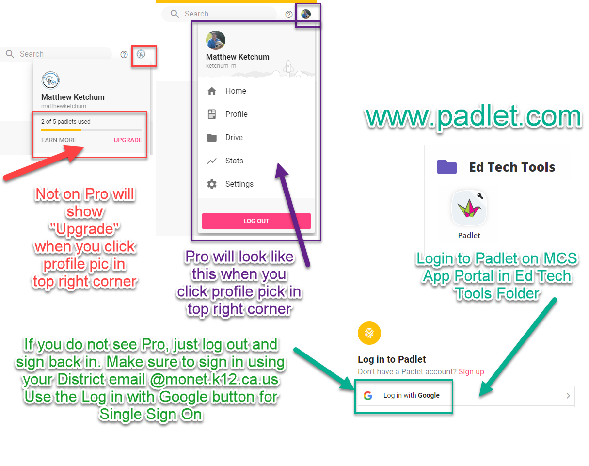 padlet dashboard and options in platform