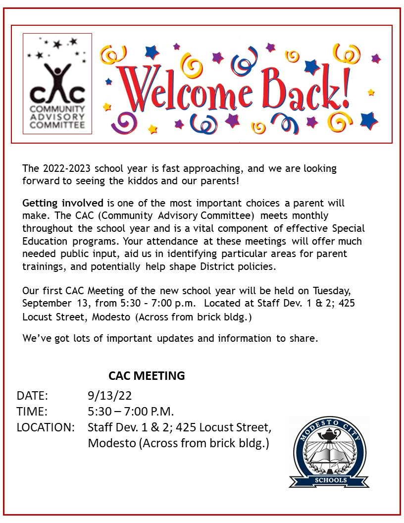 Attention Parents: April's CAC Business Meeting is on 4/12/22 at 5:30pm flyer