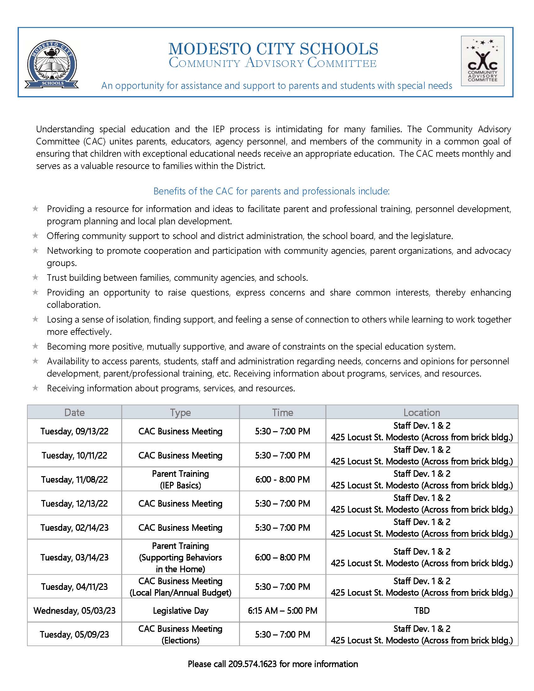 CAC Calendar Modesto City Schools