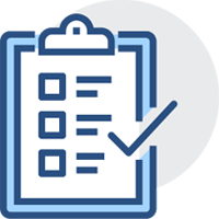 Clipboard icon with check boxes and a checkmark