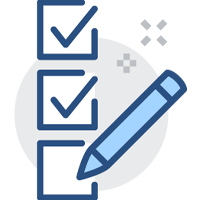 Icon of 3 checkboxes with 2 filled out with check marks and a pencil