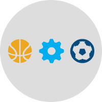 Circular thumbnail of basketball, gear icon, and soccer ball