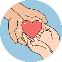 Circular thumbnail of two pairs of hands with a heart in the middle