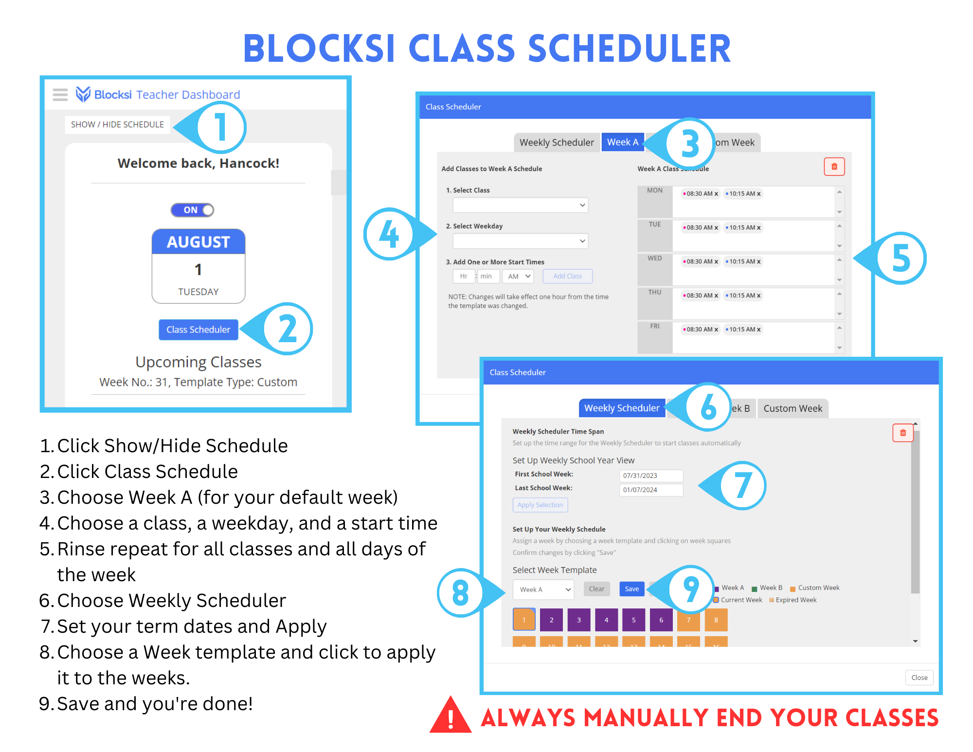 image of pdf on how to schedule classes in blocksi