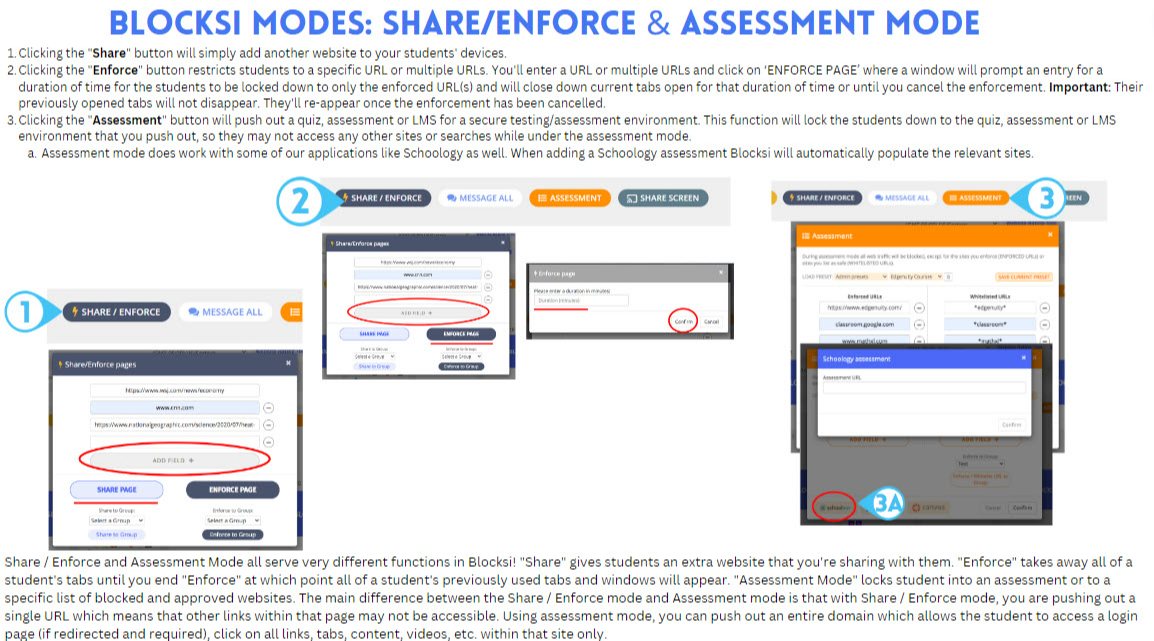 image guide handout for blocksi's share/enforce and assessment modes