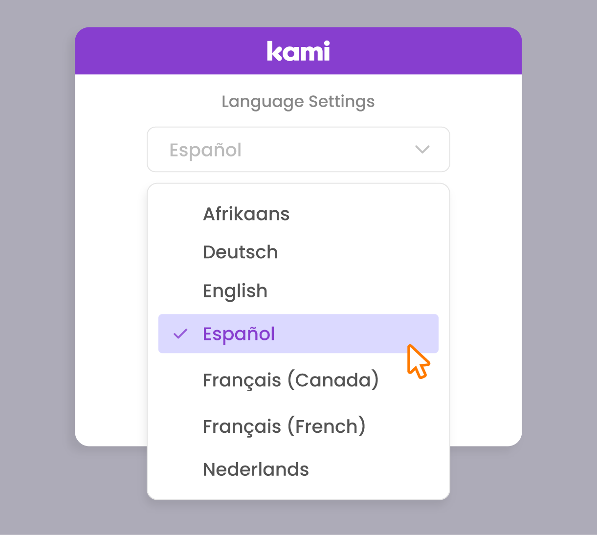 image of Kami Language choices