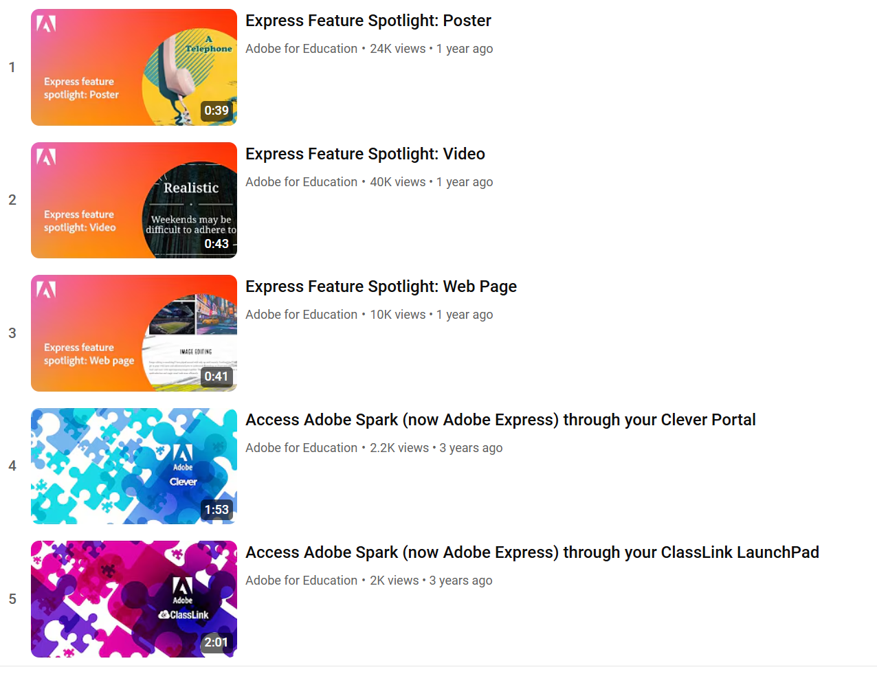 Adobe Express Classroom YouTube Playlist