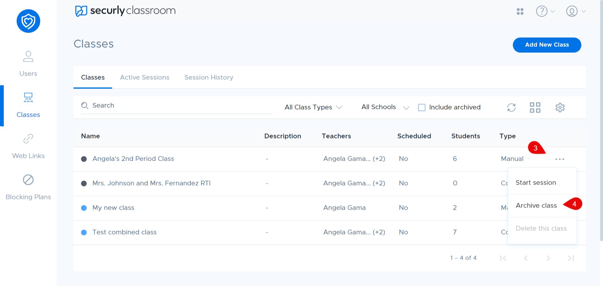 Archive Classes S1 in Securly Steps 3  and  4