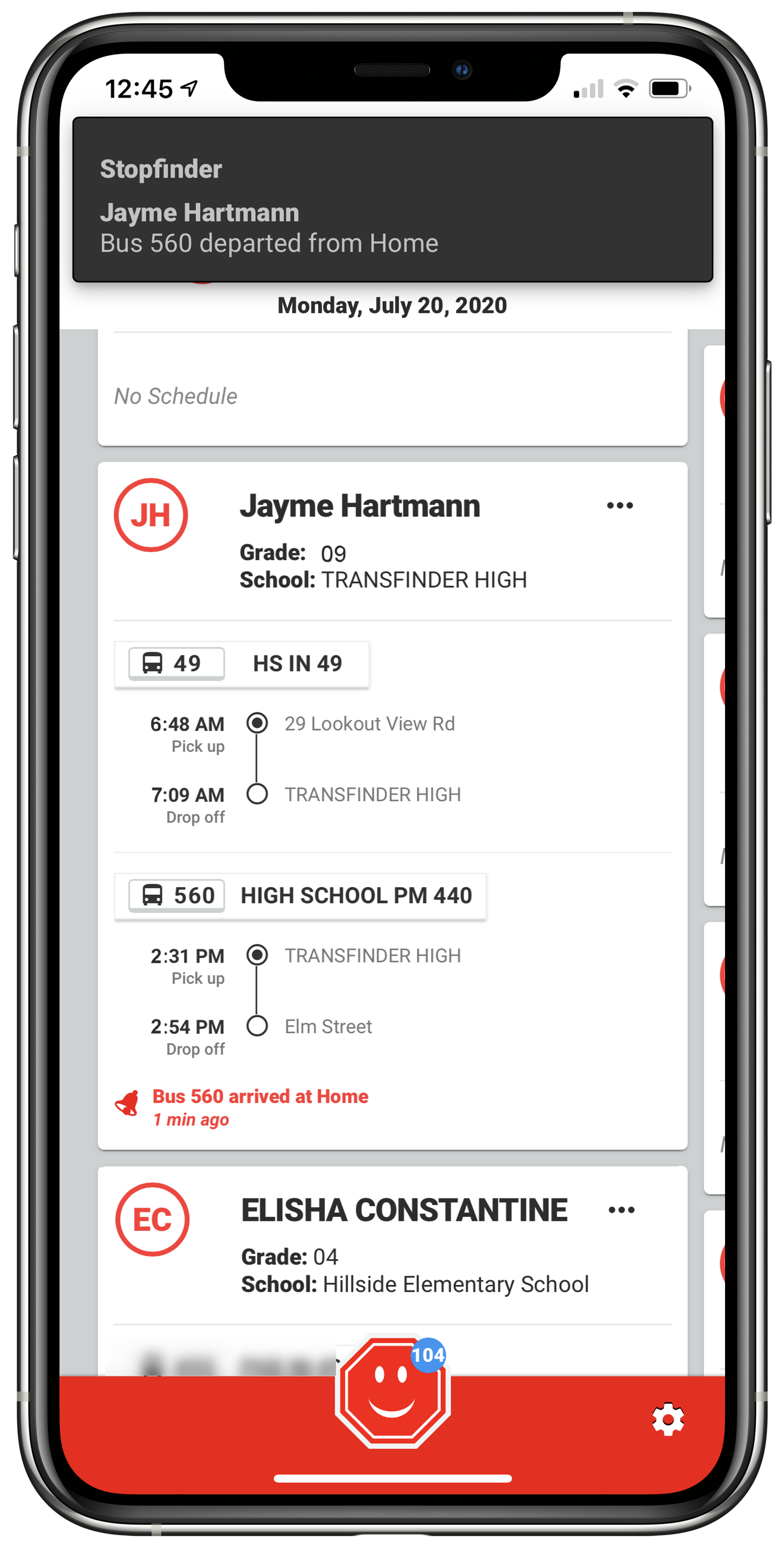 StopFinder App Push Notifications