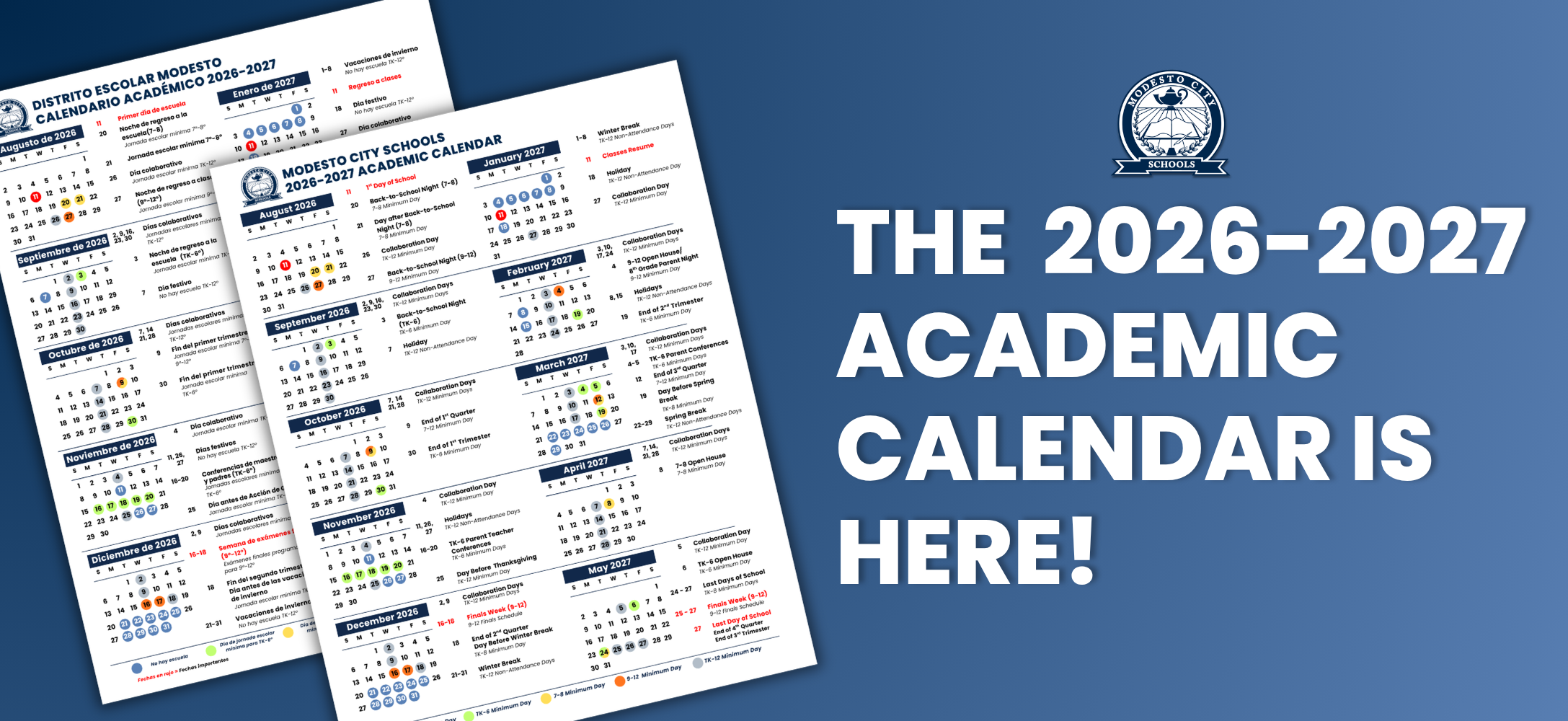 Academic Calendar announcement for 2026-2027 