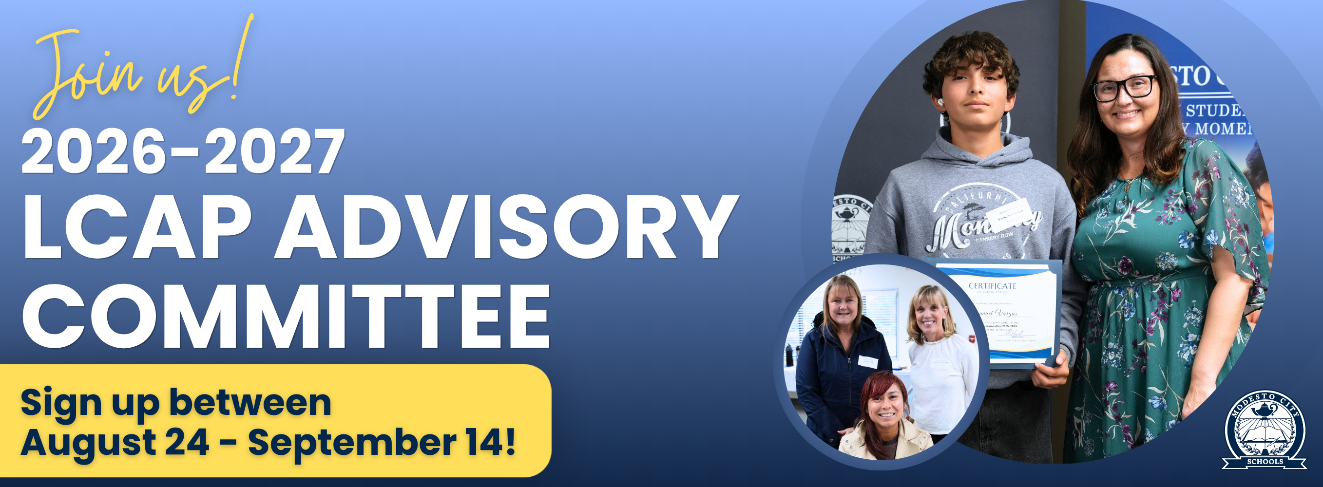 LCAP Advisory Banner recruiting for committee registration for 2026-2027