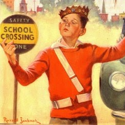 Old timey image of a crossing guard