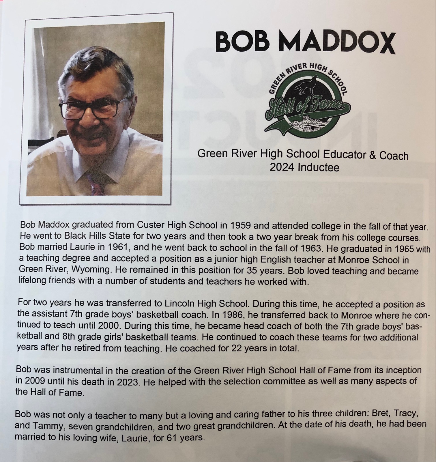 Bob Maddox HOF Photo