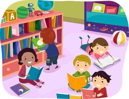 Drawing of kids reading