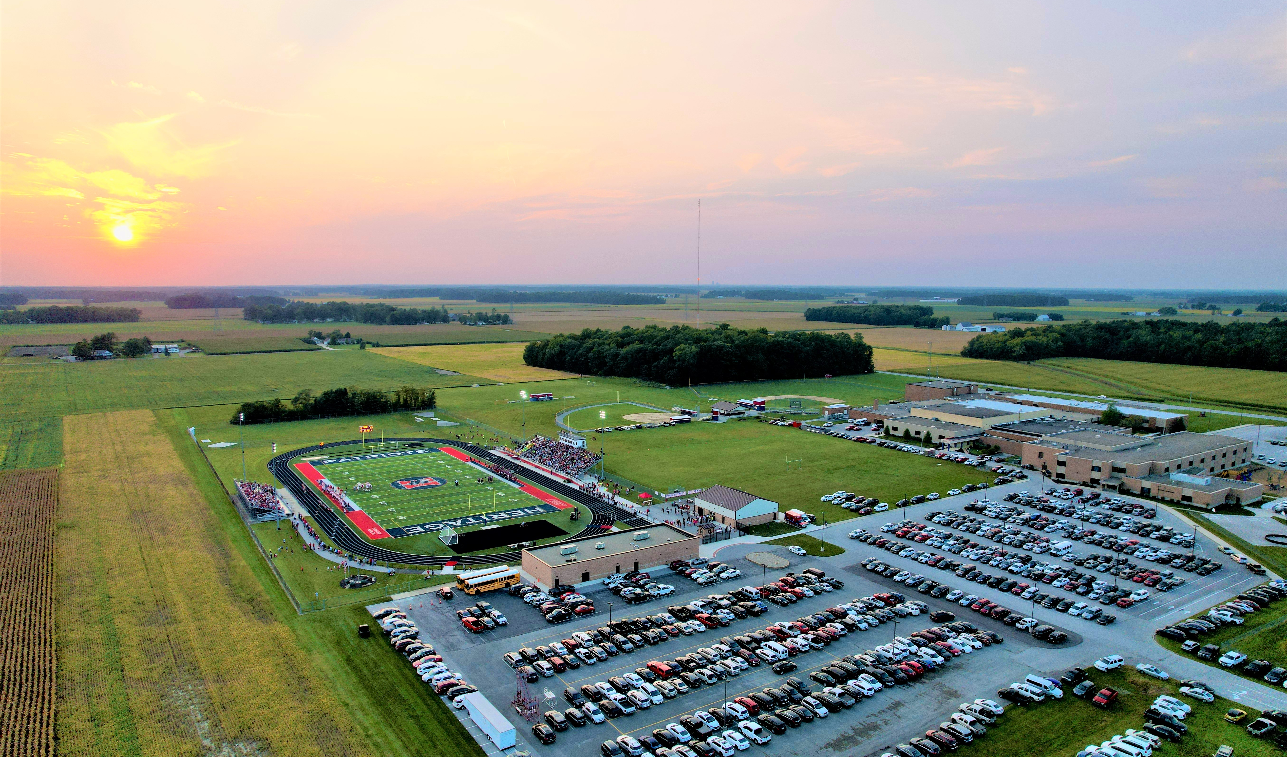 An aerial shot of the Heritage campus that was taken with a drone. 