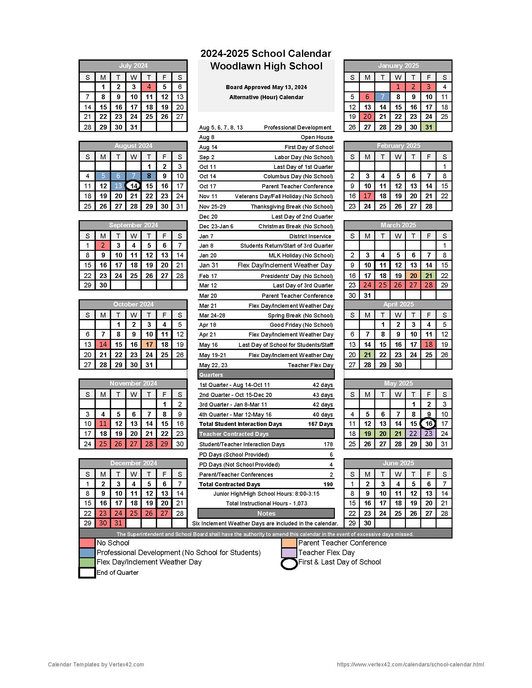 School Calendar Woodlawn School District